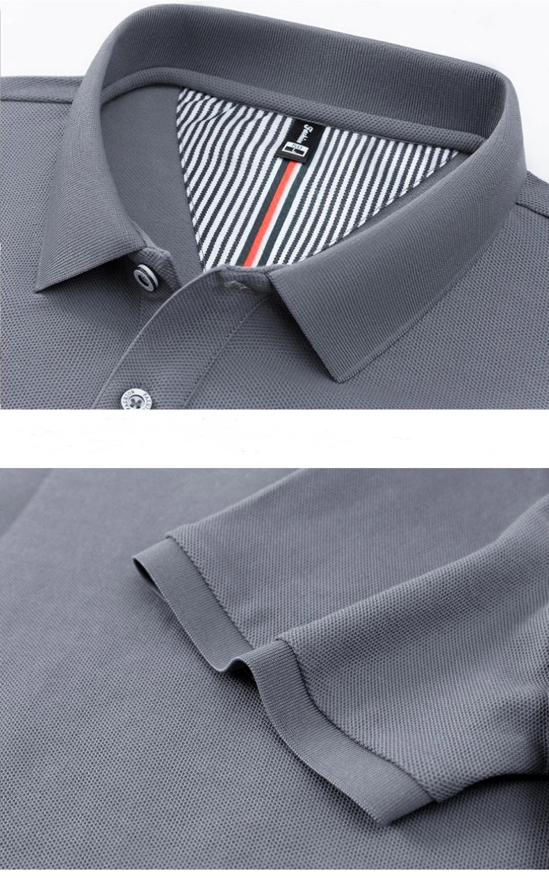 T-shirt polo d'affaires d'été décontracté ample brodé de marque de luxe haut de gamme en coton pur à 100 % pour homme à manches courtes respirant