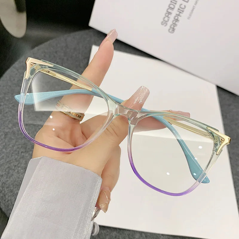 Retro Katzenaugen Anti-Blaulicht Brille für Damen, große Brillengestelle, Flachlichtbrillen, Outdoor Reise Deko Brillen
