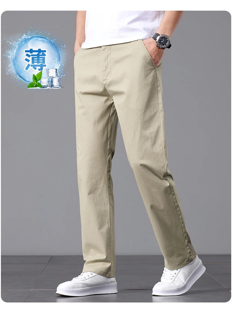 2025 Stretch Herrenhose Straight Fit Baumwolle Golfhose Herren Frühling Sommer Anzughose Büro Arbeit Freizeit Schwarz Marineblau Khaki