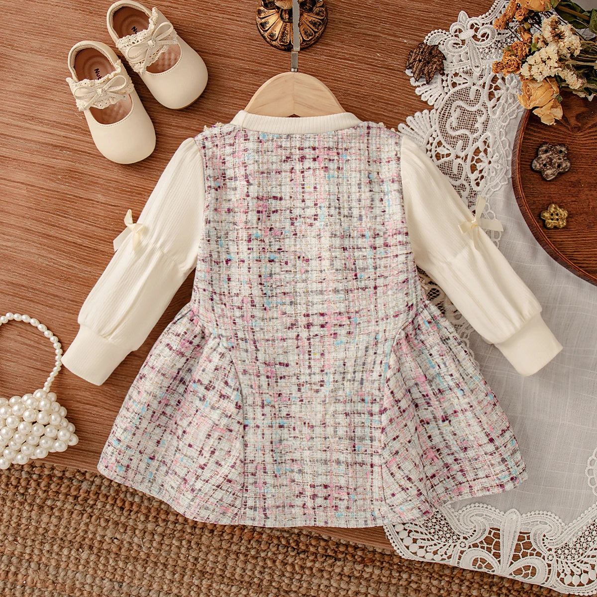 Frühling Und Herbst Neu Schleife Langarm Baby Mädchen Kleid, Prinzessin Stil Kinderkleidung Für Babys Im Alter Von 9 Monaten Bis 3 Jahren