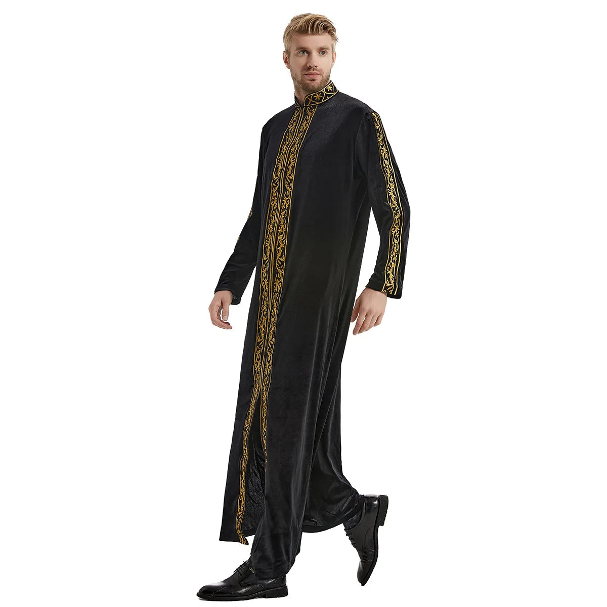 Muslimische Männer Jubba Thobe Islamische Kleidung Samt Kaftan Thoub Arabische Saudi-Robe Kleid Jubah Caftan Thawb Ramadan Gewand Naher Osten