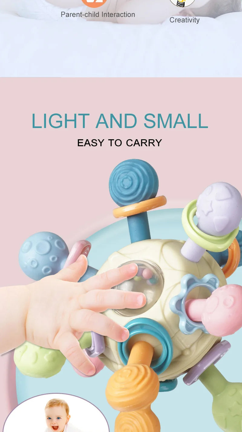 Jouets Bébé 0-12 Mois Hochet Balle Rotative Jouet d'Activité à Saisir Jouet de Développement Bébé Anneau de Dentition en Silicone Jouets Sensoriels Bébé pour Bébés