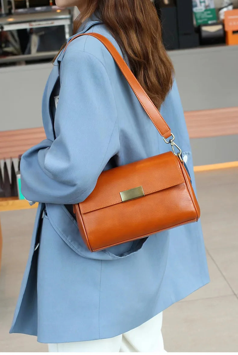 Vielseitige Damen-Umhängetasche aus Rindsleder, Damen-Crossbody-Tasche, Neu 2025, pflanzlich gegerbtes Oberleder, lässige Messenger-Handtasche