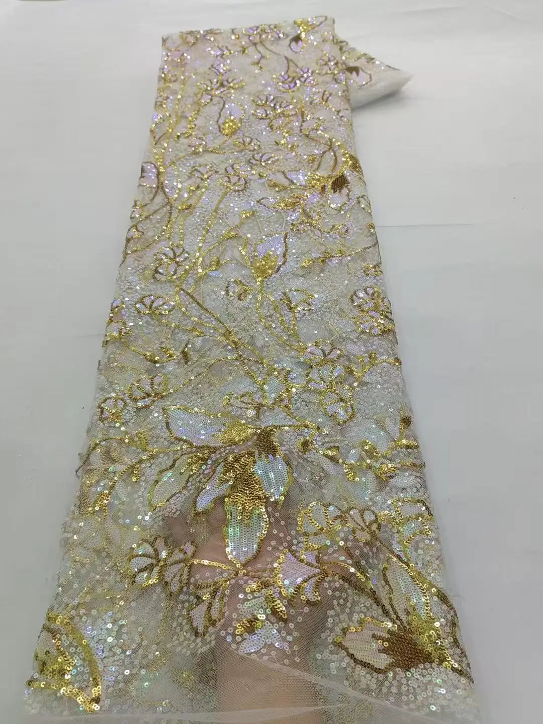 2025 Nigerian Lace Fabric Embroidery African Tulle Fashion Luxury Sequins Wedding Fabric for Women Handmade 5 Yards