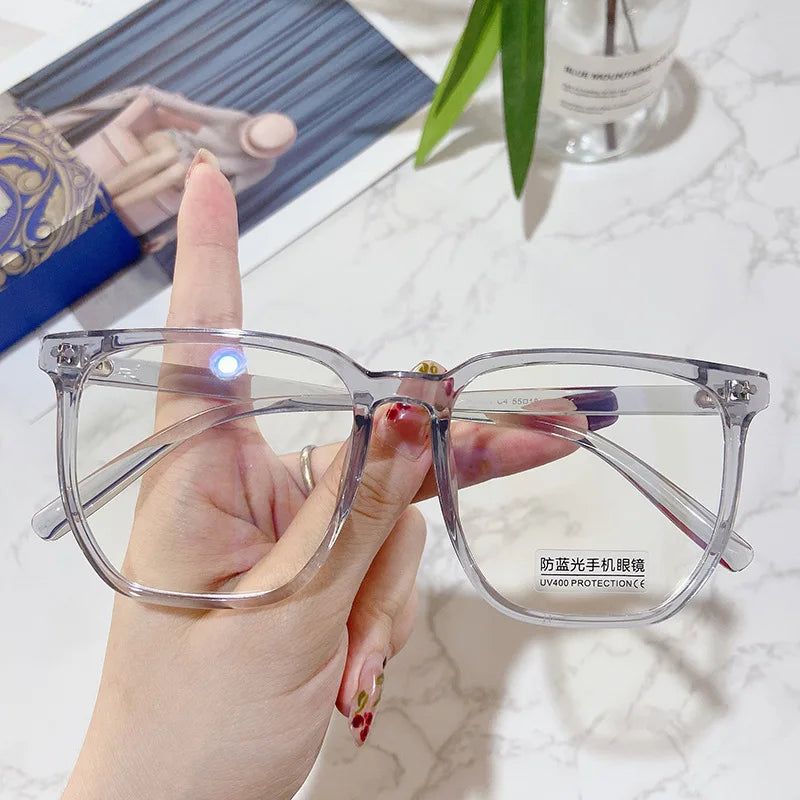 Rechteckige Myopie-Brille für Damen und Herren, Anti-Blau-Licht, übergroß, Unisex, luxuriös, klare Dioptrien-Korrekturbrille 0 bis -6.0