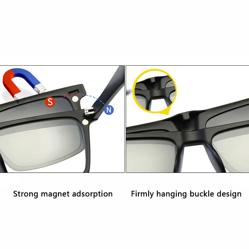 6 In 1 Polarized Sunglasses Men Women Magnetic Clip On Glasses TR90 Optical Prescription Eyeglass Frames Magnet Clips