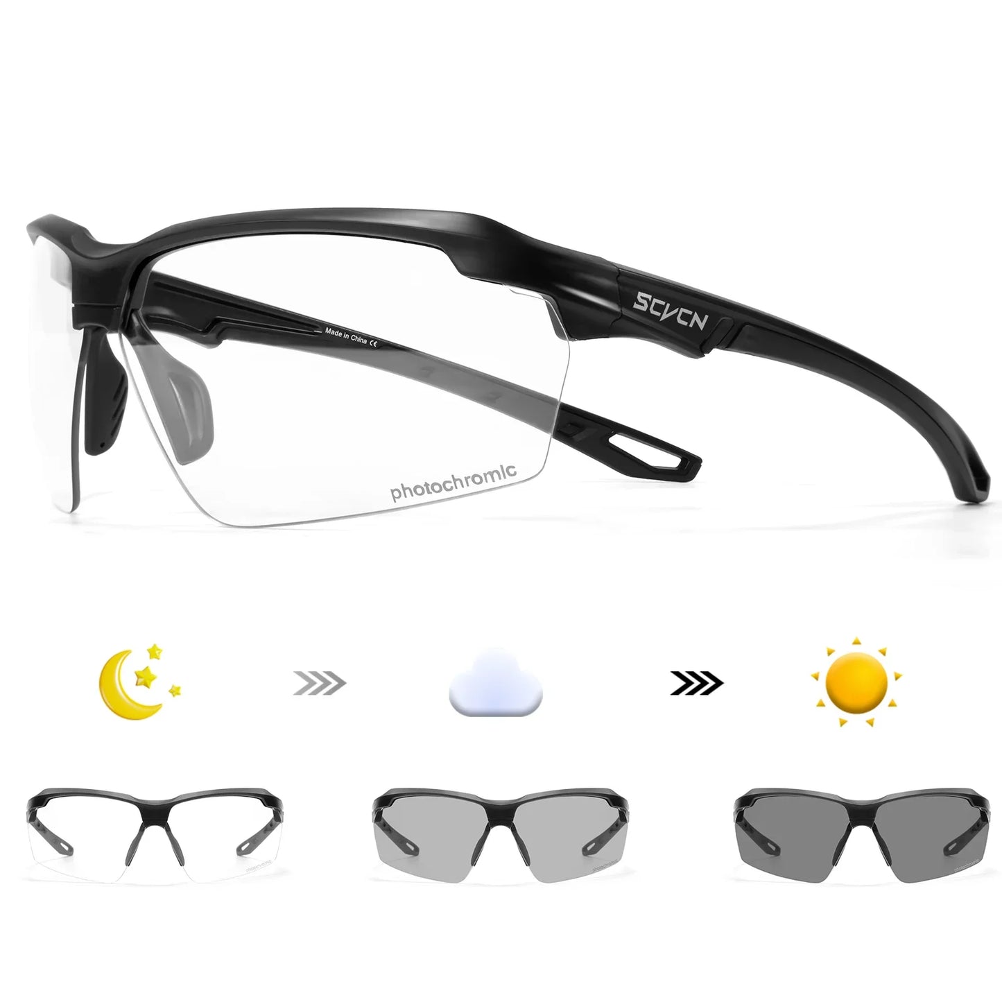 SCVCN Lunettes de soleil photochromiques Cyclisme Vélo VTT Randonnée Golf UV400 Lunettes de sport pour hommes femmes Baseball