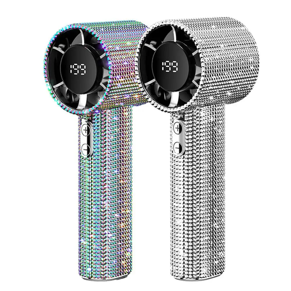1 Stück Luxus Diamant Handheld Mini-Ventilator 199-Gang einstellbar Tragbarer Handheld Turbo-Ventilator Outdoor Digitalanzeige Elektrischer Ventilator