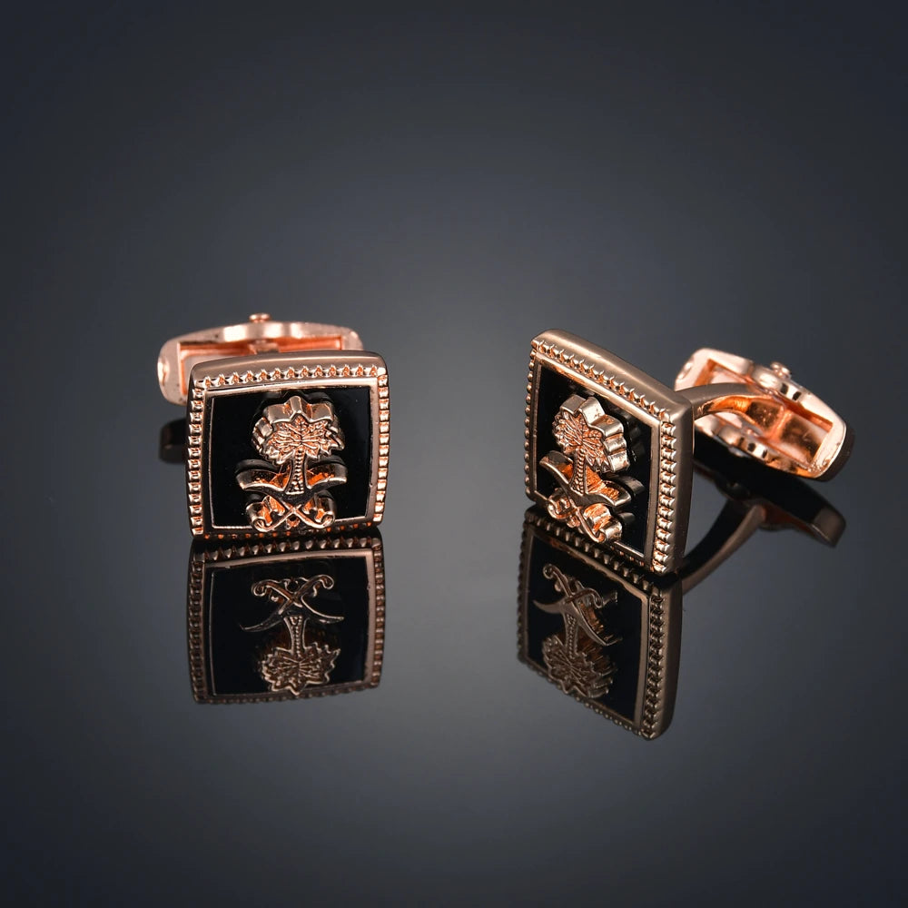 Quality Gems Craft Manschettenknöpfe Blumenmuster Golden Horse Muster Stoff Französische Ovale Hemd gemelos cuff links