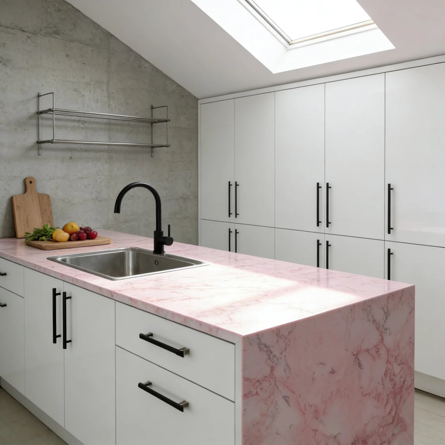 Papier Adhésif Marbre Rose Brillant Auto-Adhésif Comptoir de Cuisine Papier Peint Granit Imperméable Anti-Huile Autocollant pour Décoration d'Intérieur