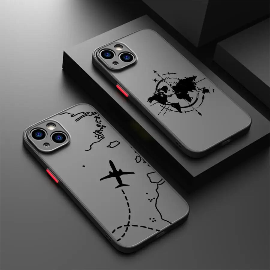 Linie Flugzeug Topographische Rücken Handyhülle für iPhone 14 XS 7 8 15 Plus 13 Mini 16 Pro Max 12 17 Air 16e 11