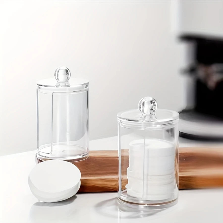 Clear Acrylic Makeup Organizer Cotton Pad Swab Holder Makeup Pads Jar Cosmetic Storage Box  Makeup Storage Home Organization