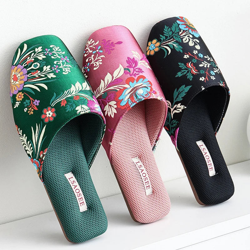 Spring and summer new Chinese embroidered slippers high-end light luxury classic beef tendon bottom home floor drag women