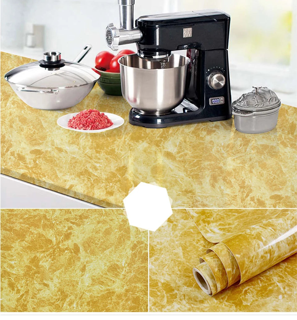 Autocollants de marbre en PVC, papier peint auto-adhésif, imperméable, résistant à la chaleur, pour comptoirs de cuisine, tables, meubles et armoires.