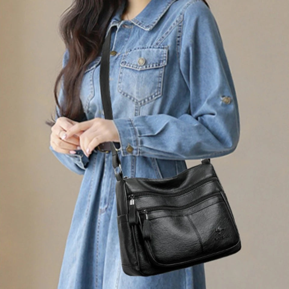 Sacs bandoulière en cuir souple Kangaroo pour femmes Sacs à bandoulière vintage multi-poches Designer Sacs messager décontractés pour dames Sac à main