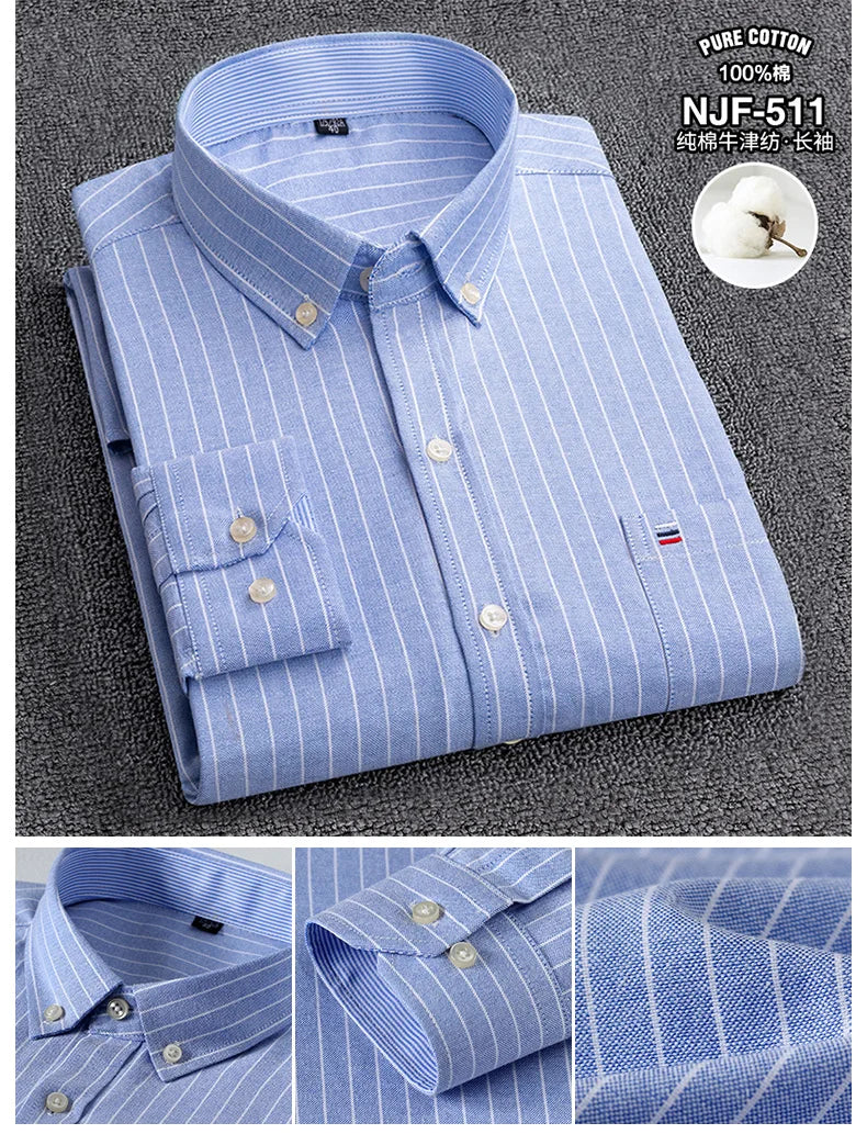 100-220 catties Plus Size Men's Shirt 100% Cotton Long Sleeve Business Casual All Oxford Spinning Plus Size Plaid Shirt