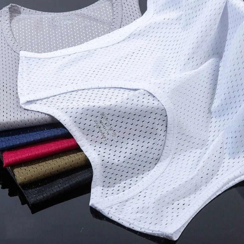 Débardeurs en maille de soie glacée pour hommes, séchage rapide, respirant, gilet, musculation, t-shirt sans manches, t-shirts de sport, débardeurs musculation