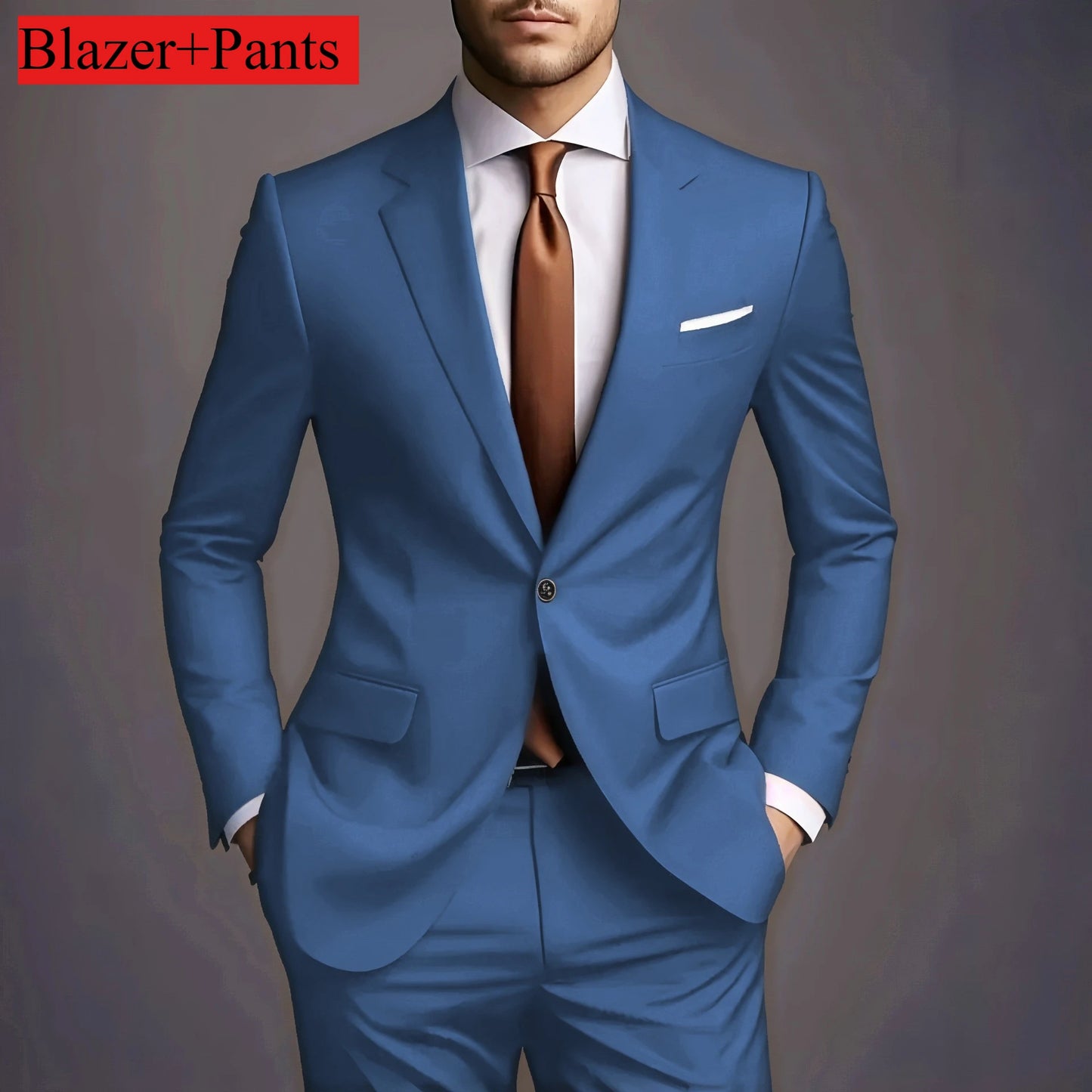 (Jacke + Hose) 2025 Neuer luxuriöser, eleganter Herrenanzug, 2-teiliges Set, modisch, koreanisch, lässig, Slim Fit, für Gesellschaft, Bräutigam, Hochzeit, Smoking