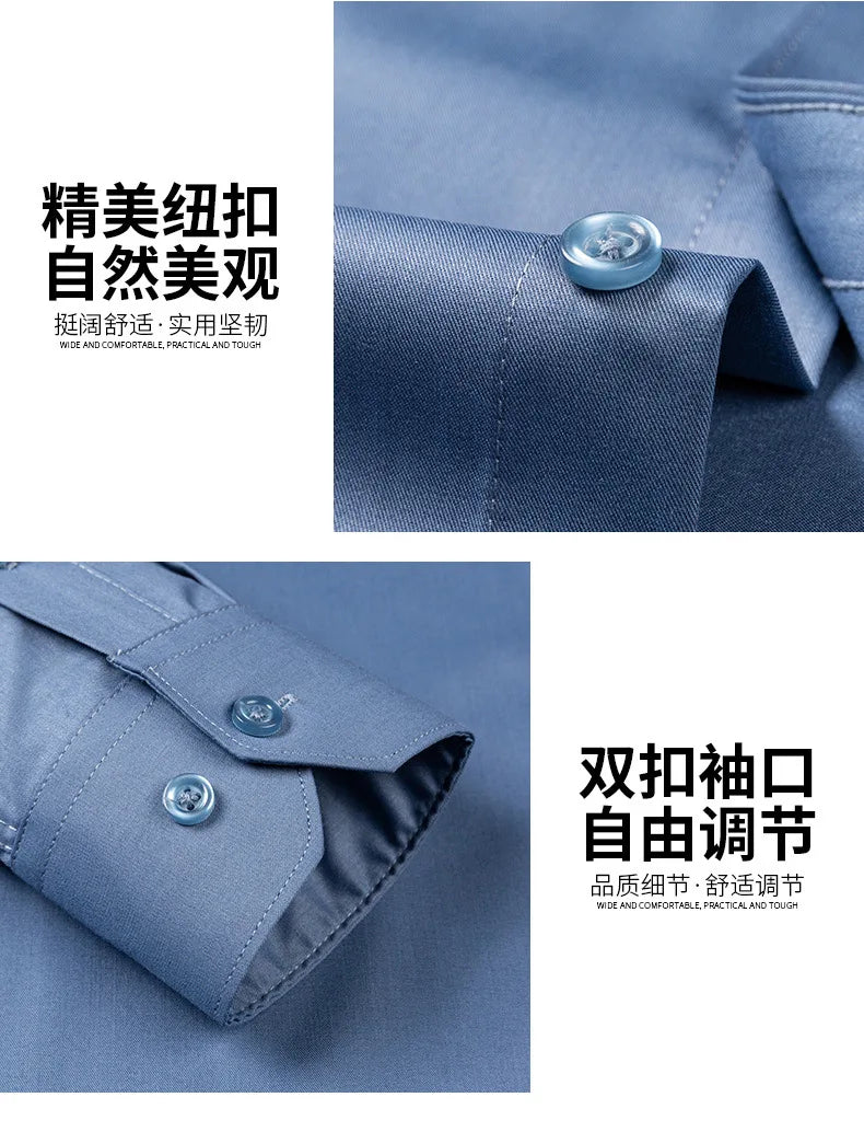 Chemise de Travail Blanche Homme en Fibre de Bambou Bleue 8XL Manches Longues Bureau Affaires Anti-rides Infroissable Décontractée