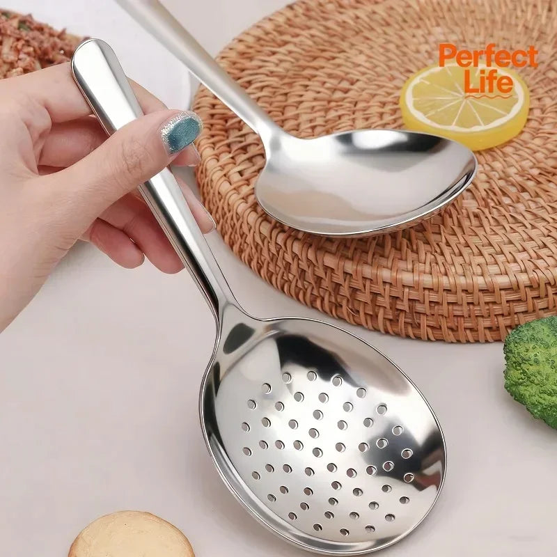 Stainless Steel Soup Ladle Long Handle Slotted Spoon Fruit Food Scoop Kitchen Tablespoon Cooking Utensils For Serving Straining