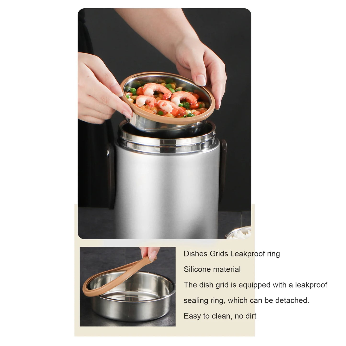 Récipients Isothermes pour Déjeuner 2300 ml, Pot Alimentaire Isotherme en Acier Inoxydable, Boîte à Bento Isotherme Portable pour le Travail et les Voyages