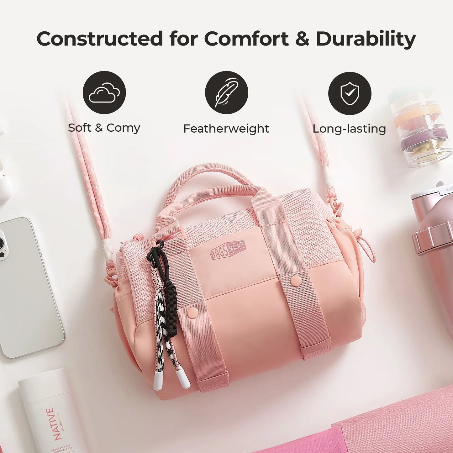BAGSMART Boston Tasche für Damen, Mini-Reisetasche, Umhängetasche, wasserdicht, mit Nassfach, für Fitnessstudio, Reisen, Alltag, Strand, Wochenendausflug