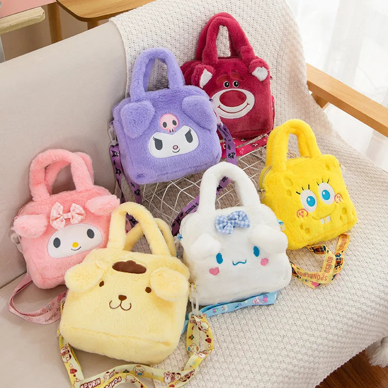 Sanrio Plüschtasche Kuromi Cinnamoroll Melody Stitch Handtasche Hello Kitty Umhängetasche Kosmetiktaschen Jungen Mädchen Weihnachtsgeschenk