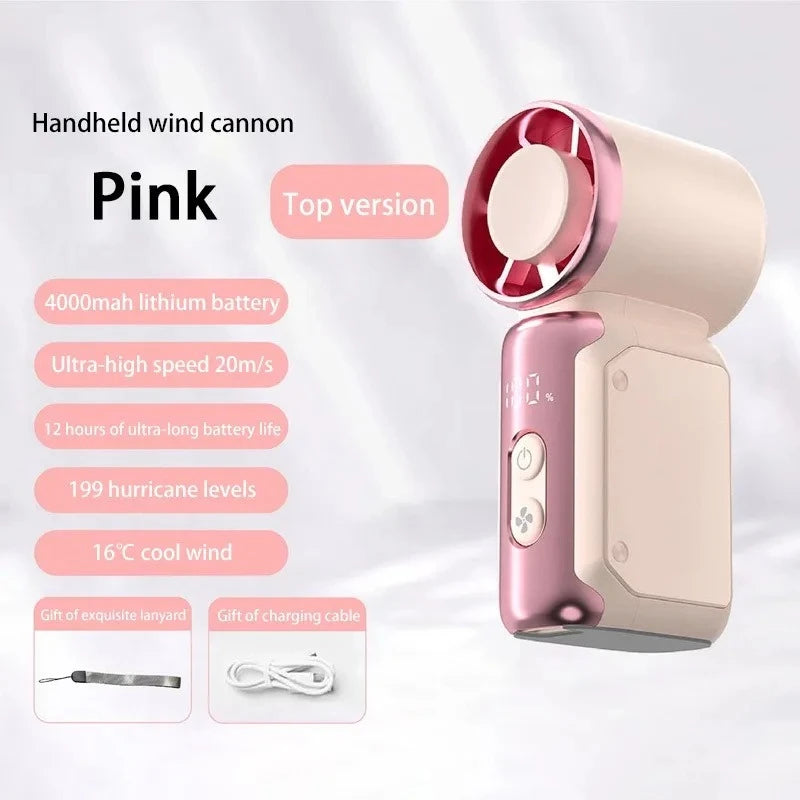 BAOTAI Portable Mini Handheld Turbo Fan LED Display Mini High Speed Handheld Fan, Outdoor Cooling,Desk Fan, Rechargeable Fan