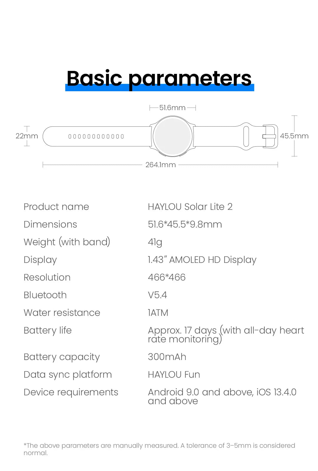 HAYLOU Solar Lite 2 Smartwatch 1,43 Zoll AMOLED-Display 24h Gesundheitsüberwachung 150+ Sportmodi Sprachanrufe Smartwatch 1ATM