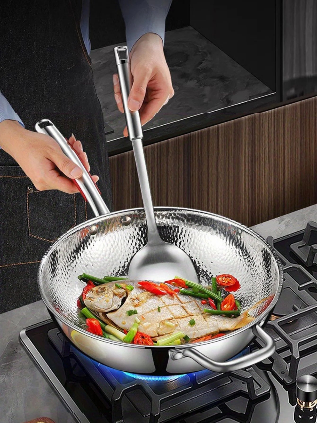 Wok aus reinem Titan mit Rundboden, unbeschichtet, Antihaft-Pfanne, verwendbar auf konvexen Induktionskochfeldern, Haushalts-Wok