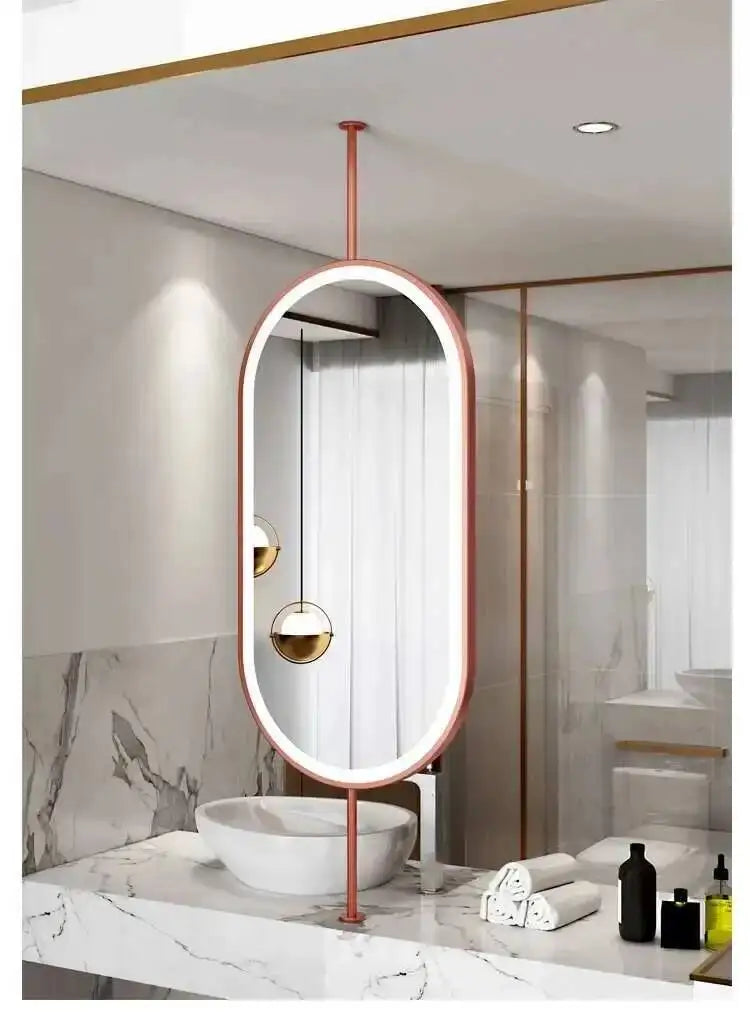 Miroir ovale de salle de bain en métal doré, miroir mural créatif avec LED, miroirs décoratifs, accessoires de décoration intérieure