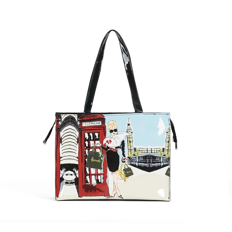 Horizontal Edition PVC Reusable Shopping Bag Eco-friendly London Lady Shopper Bag Large Capacity Waterproof Handbag Shoulder Bag