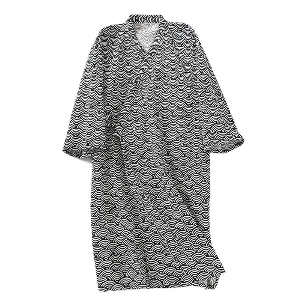 Bath Robe V-Neck Men's Kimono Bathrobe Long Sleeve Loose Kimono Pajamas Casual Thin Japanese-Style Yukata Summer
