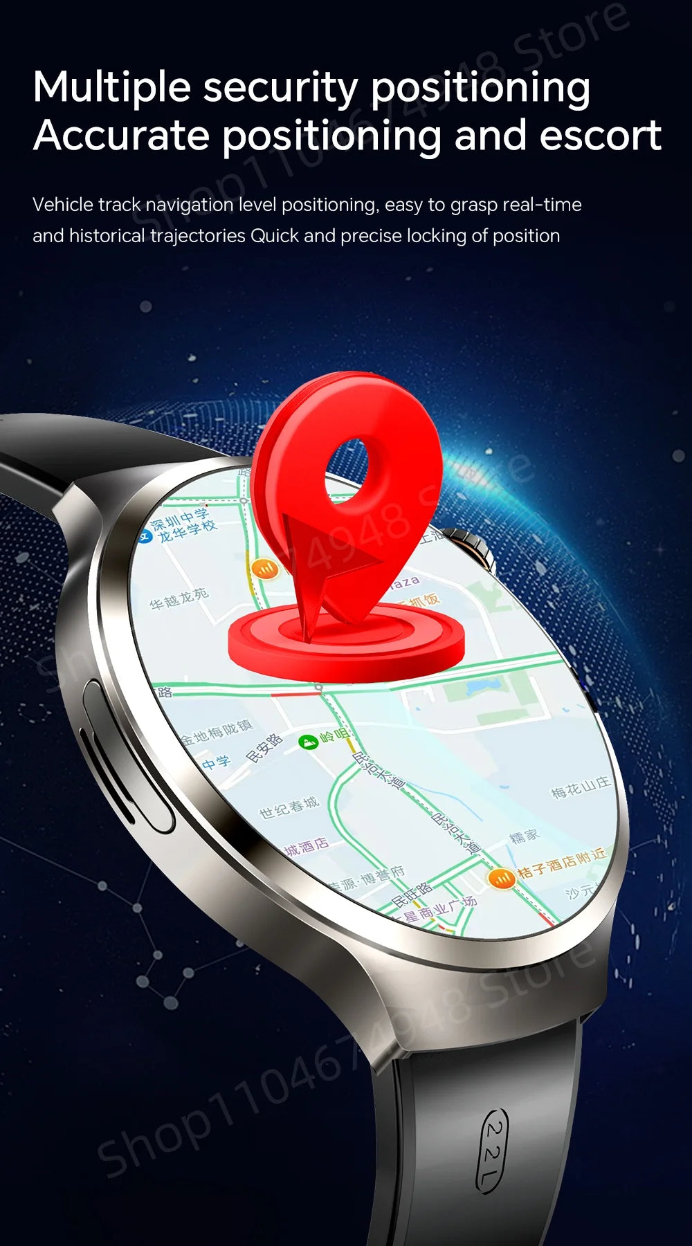 Montre intelligente 4G/5G Full Netcom 1,98 pouces Amoled avec caméra rotative à 210°, Android 13.0, double système GPS, batterie 1900 mAh