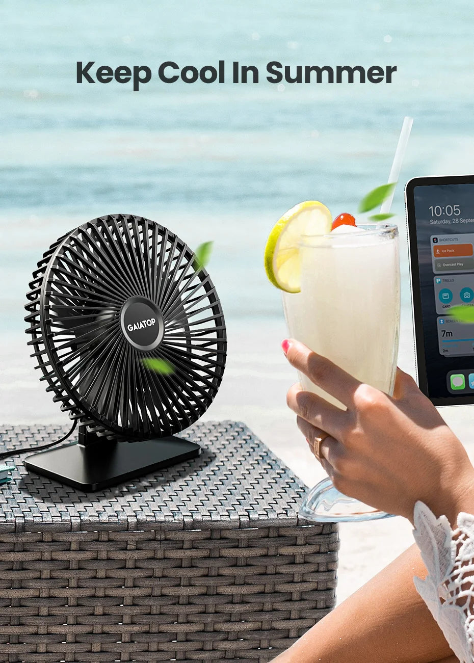 GAIATOP Schreibtischventilator Tragbarer USB Ventilator 90° Verstellbarer Kühlventilator Leise 3-Stufen-Einstellung Ultra Leise Geeignet für Zuhause, Schreibtisch, Büro