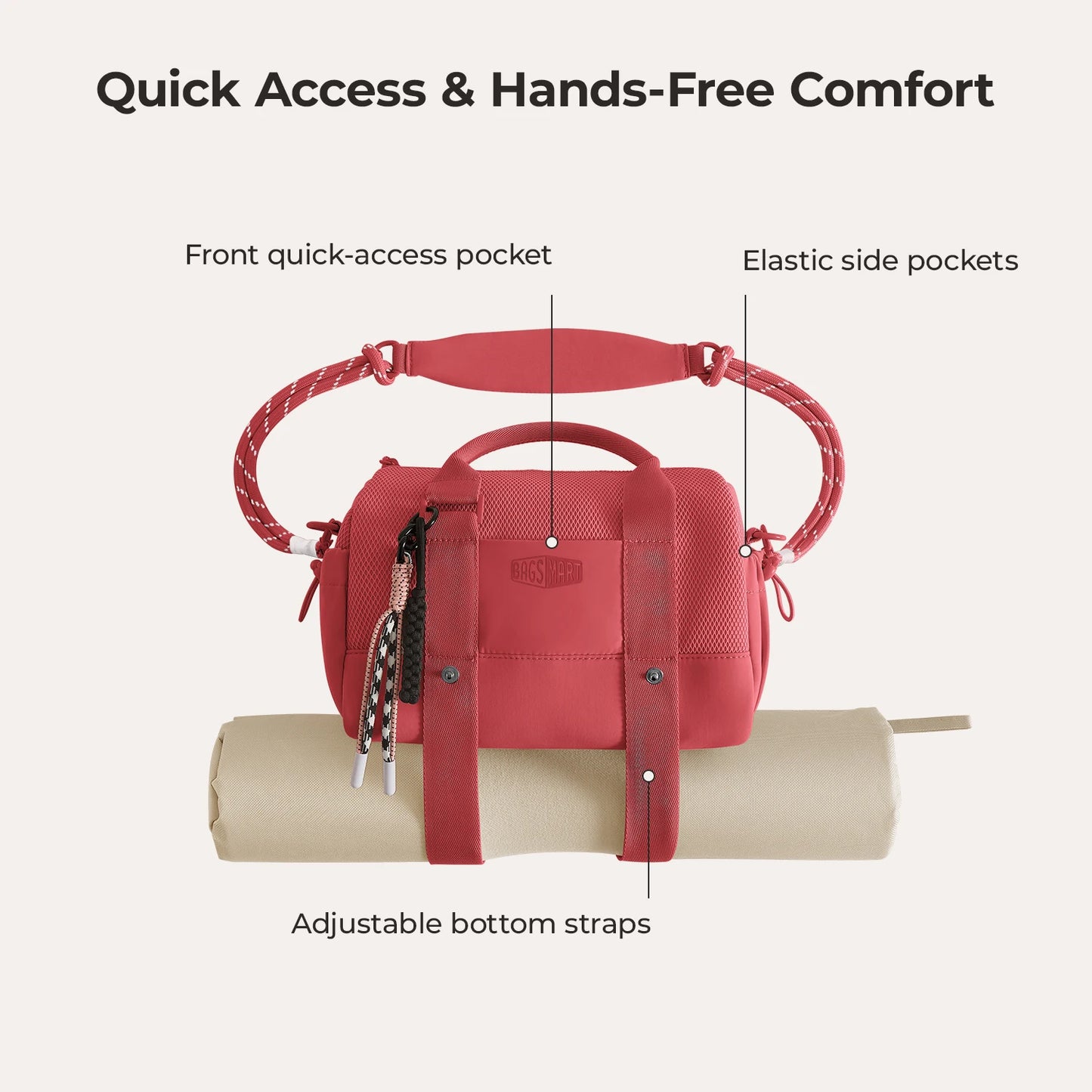 BAGSMART Boston Tasche für Damen, Mini-Reisetasche, Umhängetasche, wasserdicht, mit Nassfach, für Fitnessstudio, Reisen, Alltag, Strand, Wochenendausflug