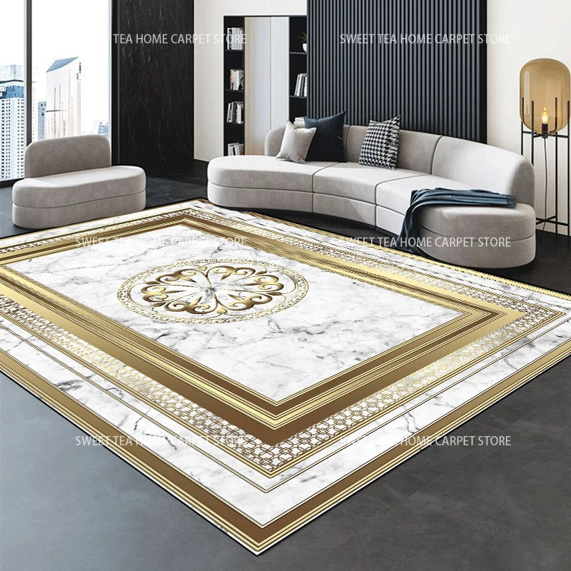Moderner goldener Luxus-Teppich, große Wohnzimmerdekoration, Heimteppiche, rutschfeste Schlafzimmermatte, anpassbare Couchtisch-Lounge-Teppiche