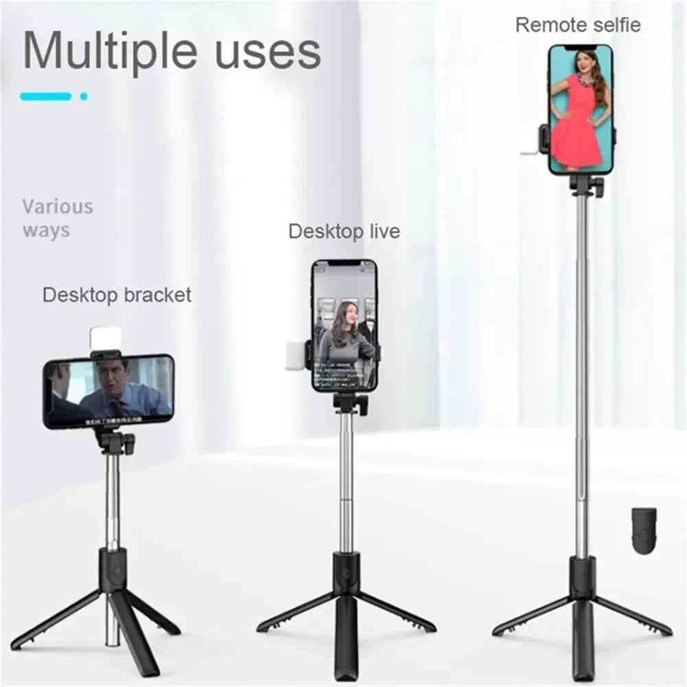 Trépied perche à selfie pour téléphone portable avec télécommande Bluetooth et anneau lumineux pour téléphone