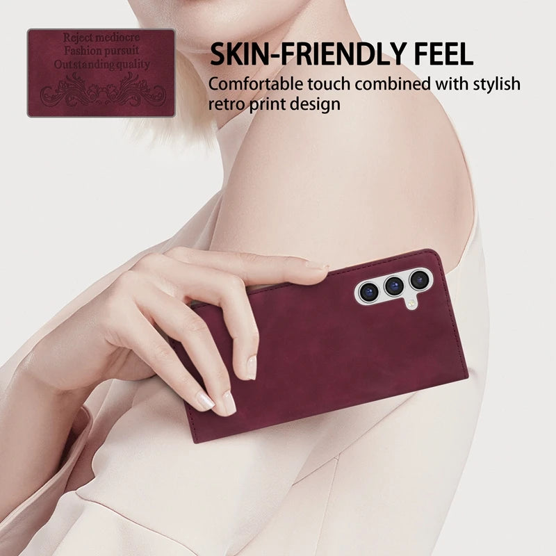 Wallet Skin Friendly Flip Leder Hülle für Samsung Galaxy S26 Ultra S25 Edge S24 Plus S23 FE A15 A16 A17 A26 A35 A36 A54 A55 A56