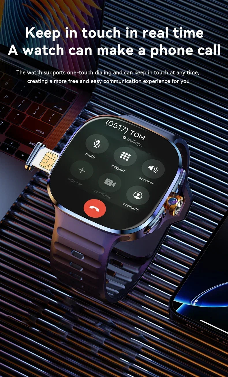 M99 5G Smartwatch: 2,4" AMOLED-Bildschirm, drehbare Kamera, SIM- und WLAN-Unterstützung für eigenständige Anrufe und soziale Medien.