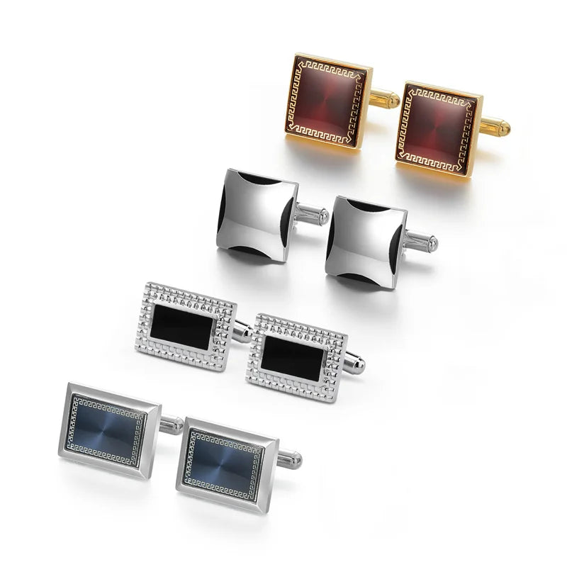 4 paires de boutons de manchette pour hommes avec boîte cadeau, boutons de manchette pour chemises d'homme, cadeaux pour invités de mariage, cadeau pour mari, pince à cravate d'affaires T0204022