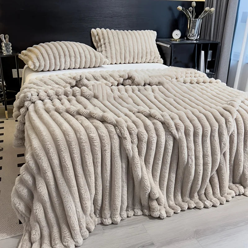 Couverture Polaire Épaisse à Larges Rayures Multifonctionnelle Douce Agréable à la Peau Imperméable Couvre-lit Canapé Jeté de Canapé pour