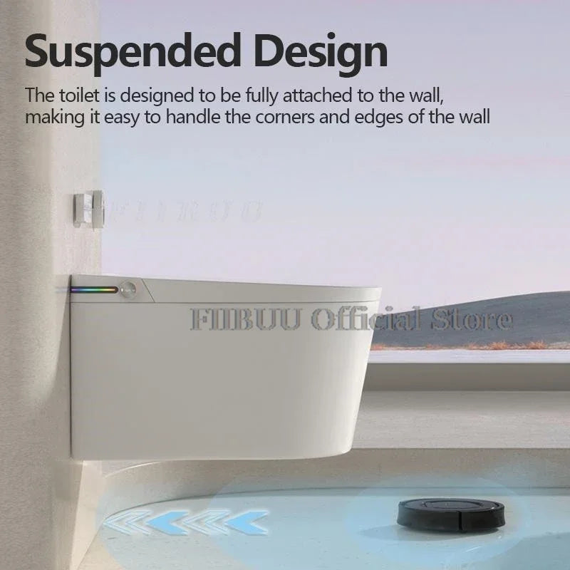 Intelligentes Dusch-WC zur Wandmontage, Smart-WC für das Badezimmer, spülkastenlos, automatisches Öffnen/Schließen, beheizter Sitz, elektrisch, länglich, wandhängend