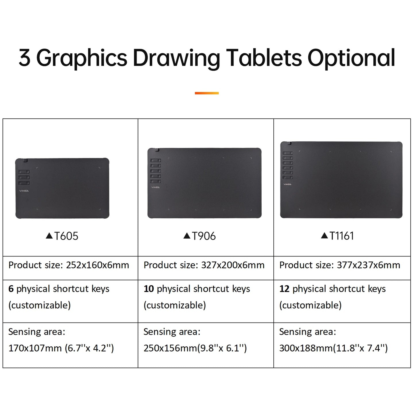 VINSA T1161 Grafiktablett Ultradünnes Kunst-Design-Skizze mit batterielosem Stift 8 Stiftspitzen 8192 Druckstufen