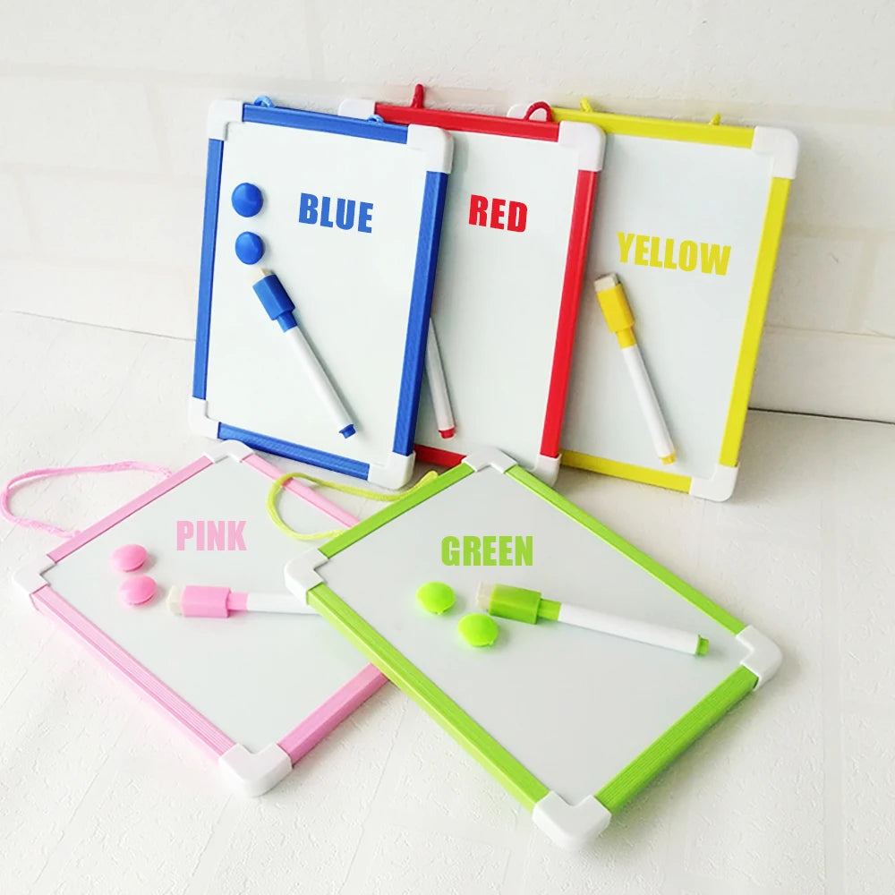 Tableau blanc magnétique pour enfants 20.5*15.6cm, 5 couleurs de cadre, mini tableau de dessin effaçable à sec, petites ardoises suspendues avec stylo