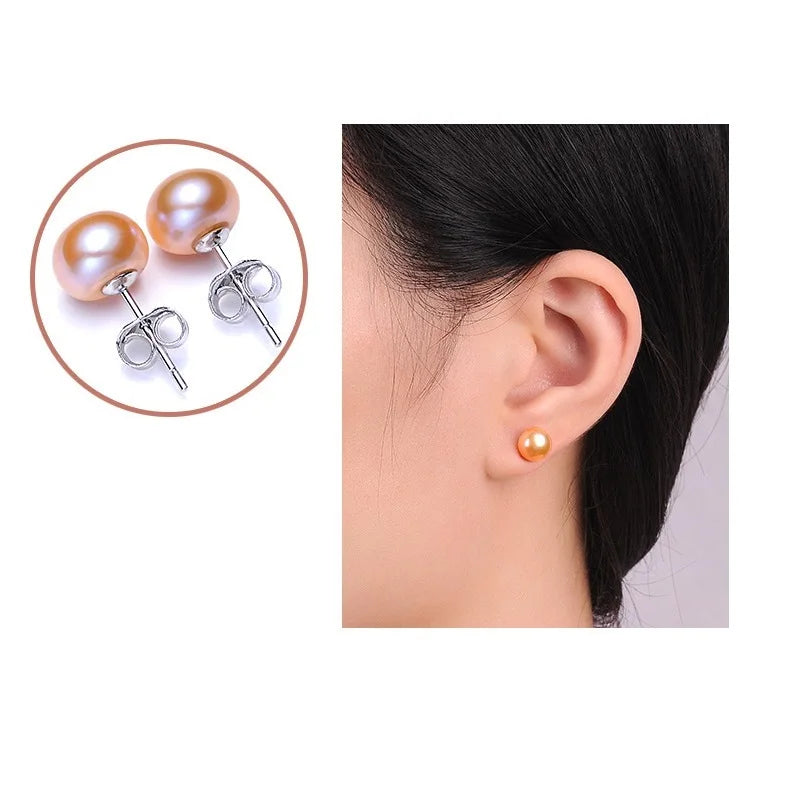 Natürliche Süßwasserperlen-Ohrstecker für Frauen Luxuriöser feiner Schmuck Echte 925er Sterlingsilber-Ohrringe