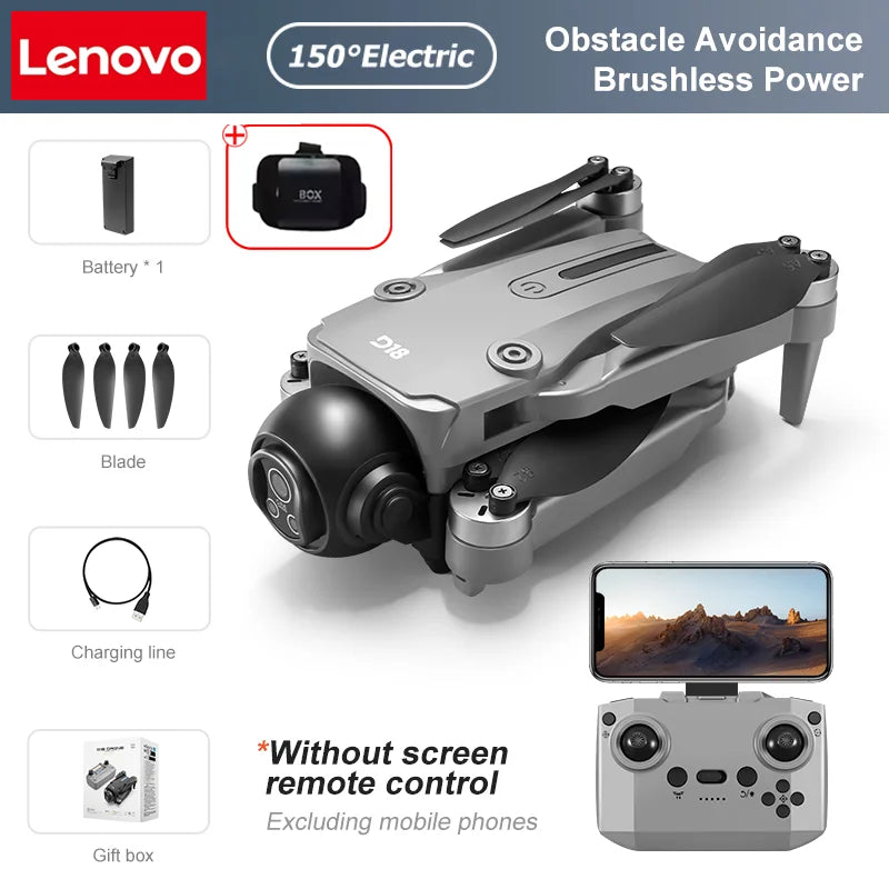 Drone Lenovo D18 8K HD Double Caméra Photographie Aérienne Évitement d'Obstacles Moteur Sans Balais 5G WIFI GPS Retour d'Écran RC Quadcopter
