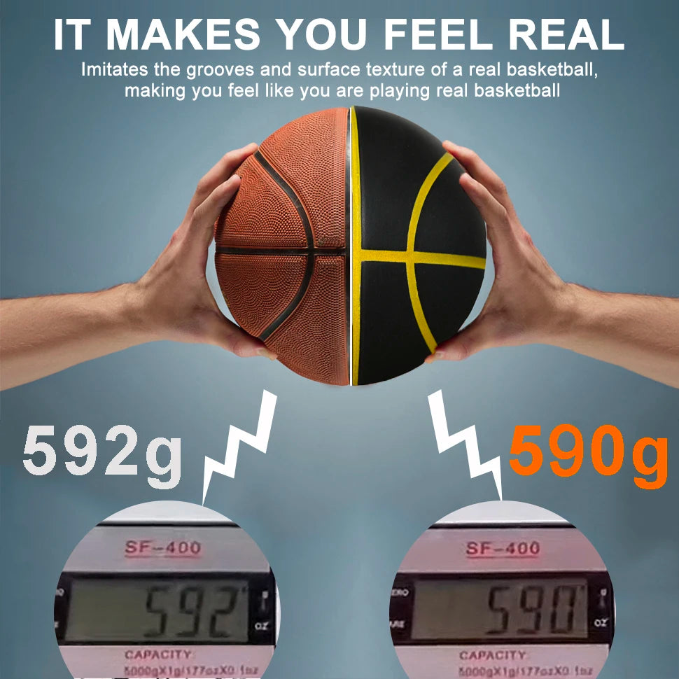 590G Geräuschloser Basketball Lautloses Dribbling Indoor Größe 7 – 29,5 Zoll PU-Schaum Airless-Basketball Leises Prellen 90% des echten Basketballs