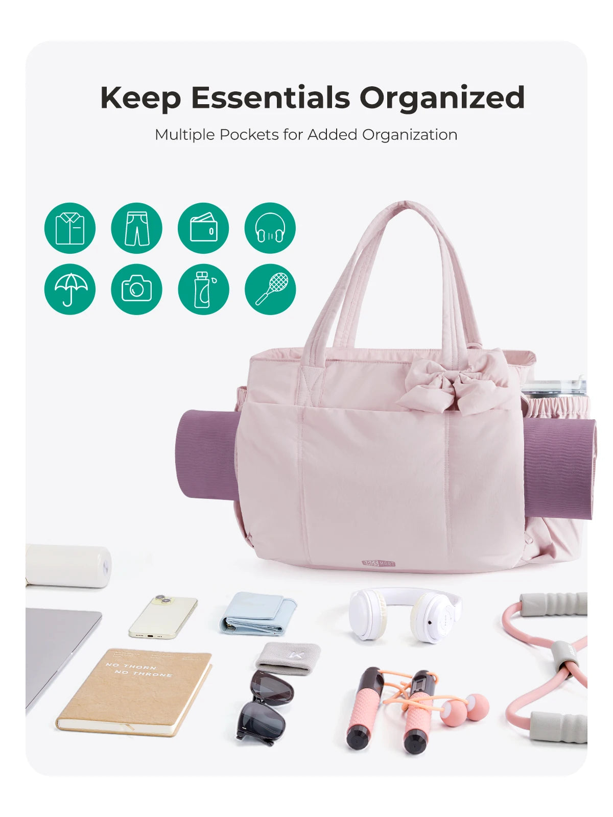 BAGSMART Sac fourre-tout trois tailles avec plusieurs poches, sac à main gonflé, sac à bandoulière décontracté, sac fourre-tout grande capacité