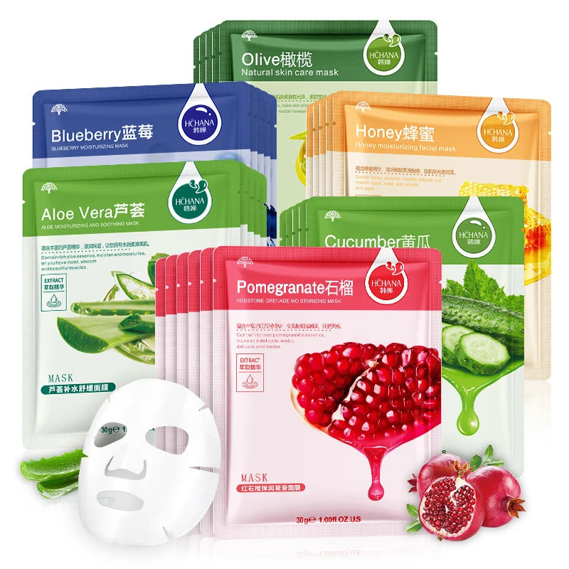 30 Stück Frischfrucht Gesichtsmasken Hautpflege Feuchtigkeitsspendend Straffend Hydrierend Koreanische Gesichtsmaske Gesichtspflegeprodukte